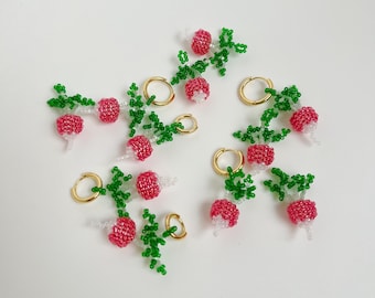 Beaded Radish Earrings | vegetable, farm, hoops, huggies, cute, tiktok, aesthetic, cottagecore, gift