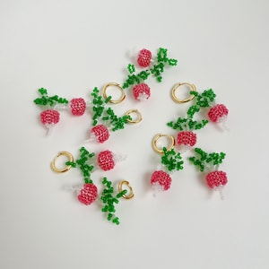 Beaded Radish Earrings | vegetable, farm, hoops, huggies, cute, tiktok, aesthetic, cottagecore, gift
