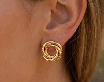 18k Gold Knoten Ohrstecker | Klassische Minimalist Geometrische Design Ohrring | Messing Ohrstecker | Frauen Ohrstecker | Geschenk für sie