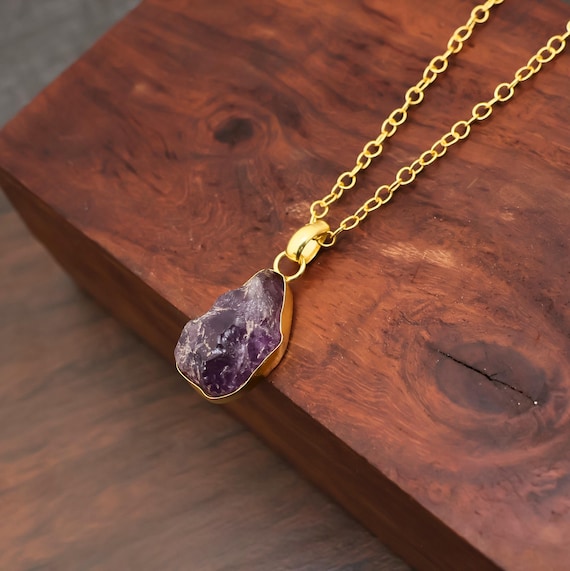 Raw Amethyst 18k Gold-Plated Pendant Necklace – Natural Gemstone Jewelry - Gift for her
