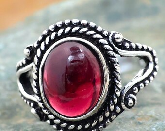 Vintage Ruby Gemstone Ring - Silver Filled - Handmade Boho Statement Jewelry - Gift for her