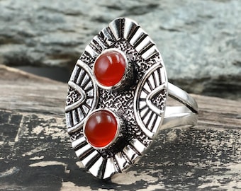 Unique Silver Ring with Bold Red Carnelian Accents - Gemstone Jewelry - Gift for her