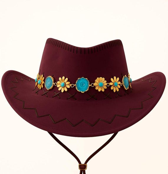 FRYE Cowgirl Western Studded/ Tassel hatband Corduroy Blue Hat SZ OS Womens Light Blue Cowgirl Hat With Rhinestone and Boa, Nashville  main image 3