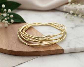 Handcrafted 18k Gold Plated Bangles – Wavy Texture, Timeless Minimalist Jewelry