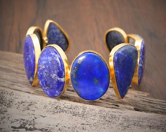 Lapis Gemstone Bangle Bracelet, Natural Stone (55.2mm/2.17
