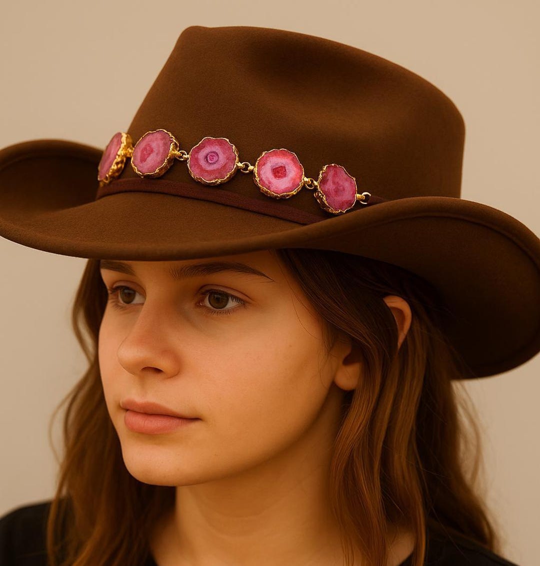 Pearl and Pink Agate Hat Band Stella Wilder Hats Hat Bands and Bracelets - Shop main image 4