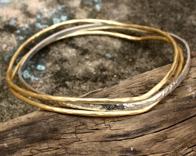 Hammered Gold & Silver Bangle Set – Bohemian Stackable Bracelets