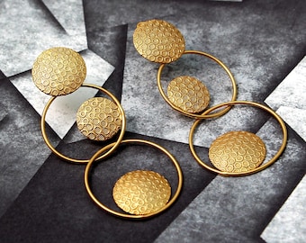 Gold Geometric Statement Earrings: Textured Modern Dangle Jewelry