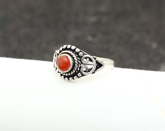 Carnelian Gemstone ring Sterling Silver Plated - Unique Boho Jewelry Handmade Adjustable Size Ring, Unique Gift for Her