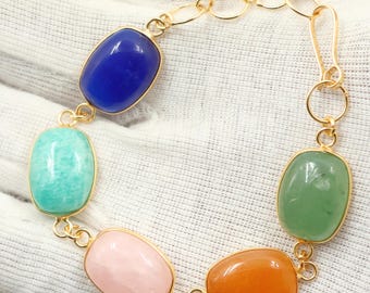Bracelet Décor Pierres Multicolores Plaqué Or - Occasion En Bon état - Style Ethnique Ou Bohème