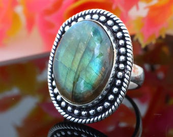 Handmade Labradorite Ring – Artisan Silver Filled Statement Jewelry - gift for her