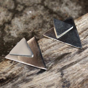 Modern Layered Triangle Stud Earrings - Sterling Silver Geometric Post Earrings - Minimalist Abstract Jewelry - Unique Contemporary Gift