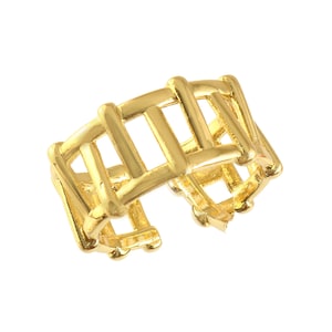 Gold Grid Statement Ring | Bold Openwork Adjustable Ring for Women | Geometric Fashion Jewelry