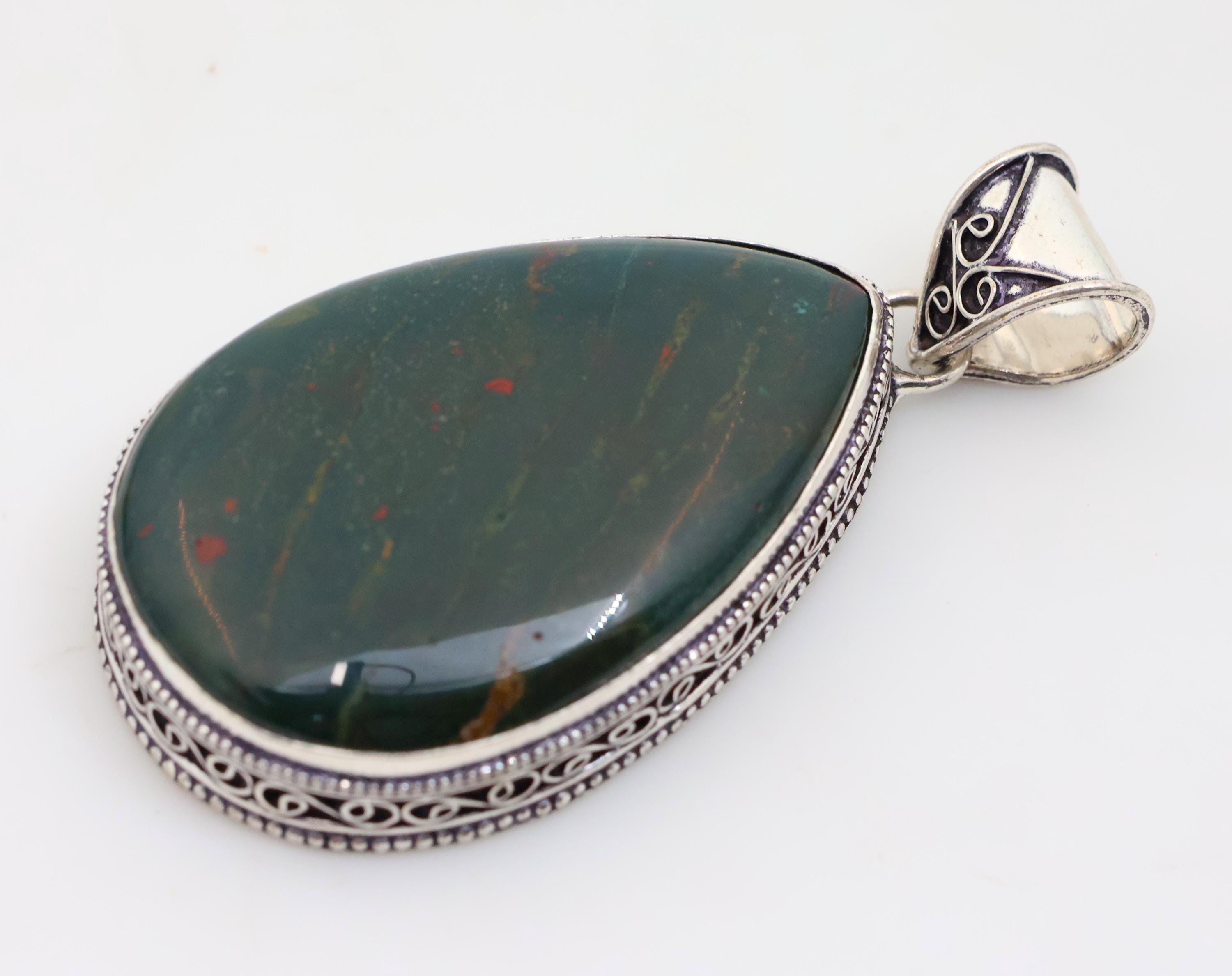 Green Jasper Pendant Sterling Silver Plated With Natural