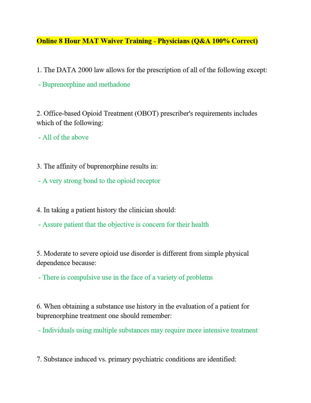 Online 8 Hour MAT Waiver Training Physicians Q&A 100 Correct Etsy