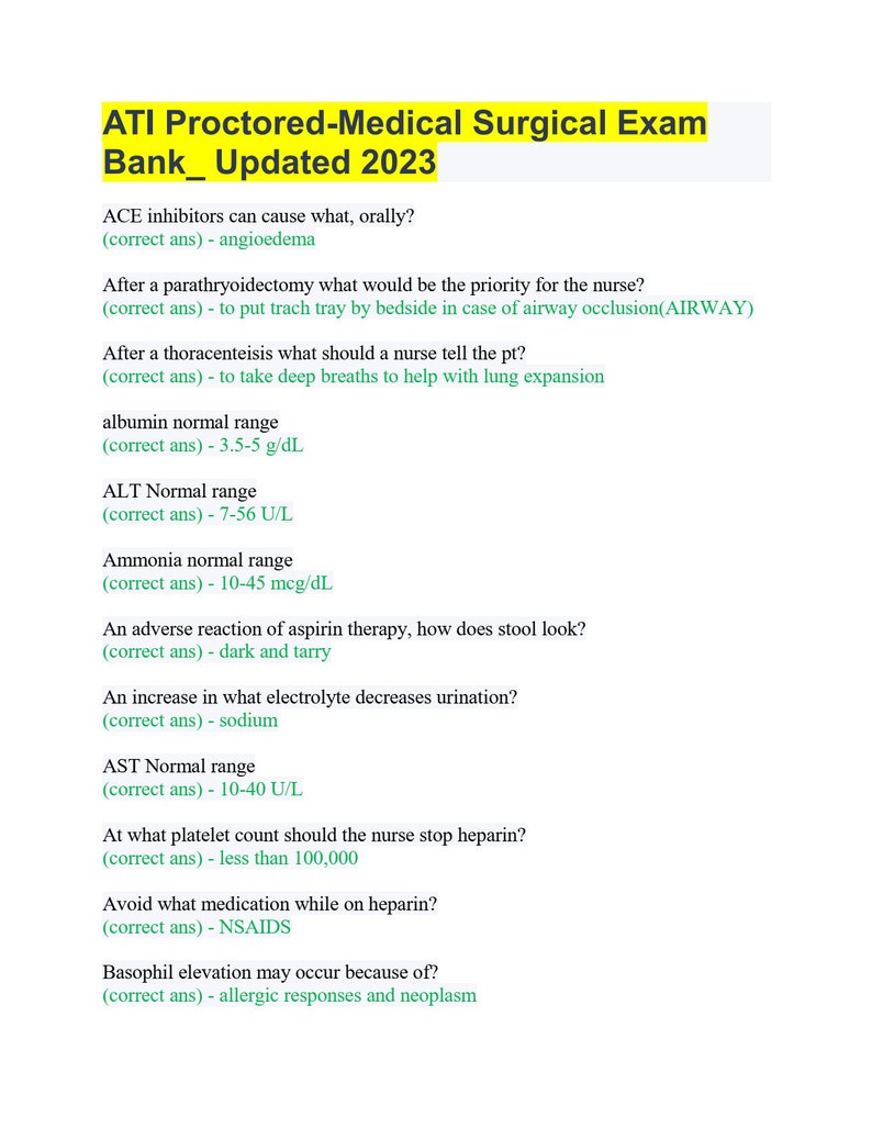 ATI Proctoredmedical Surgical Exam Bank_ Updated 2023 Etsy