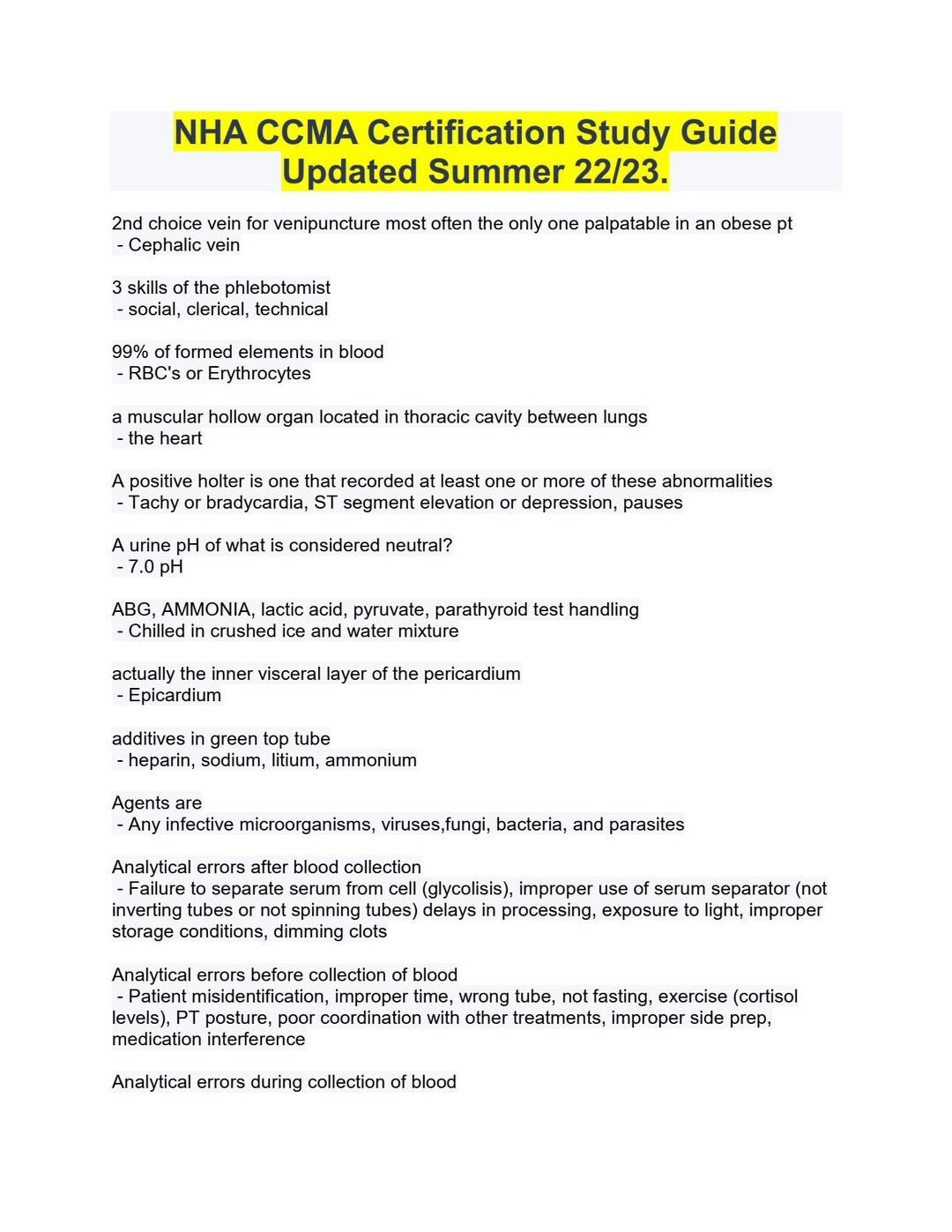 NHA CCMA Certification Study Guide Updated Summer 22/23. Etsy