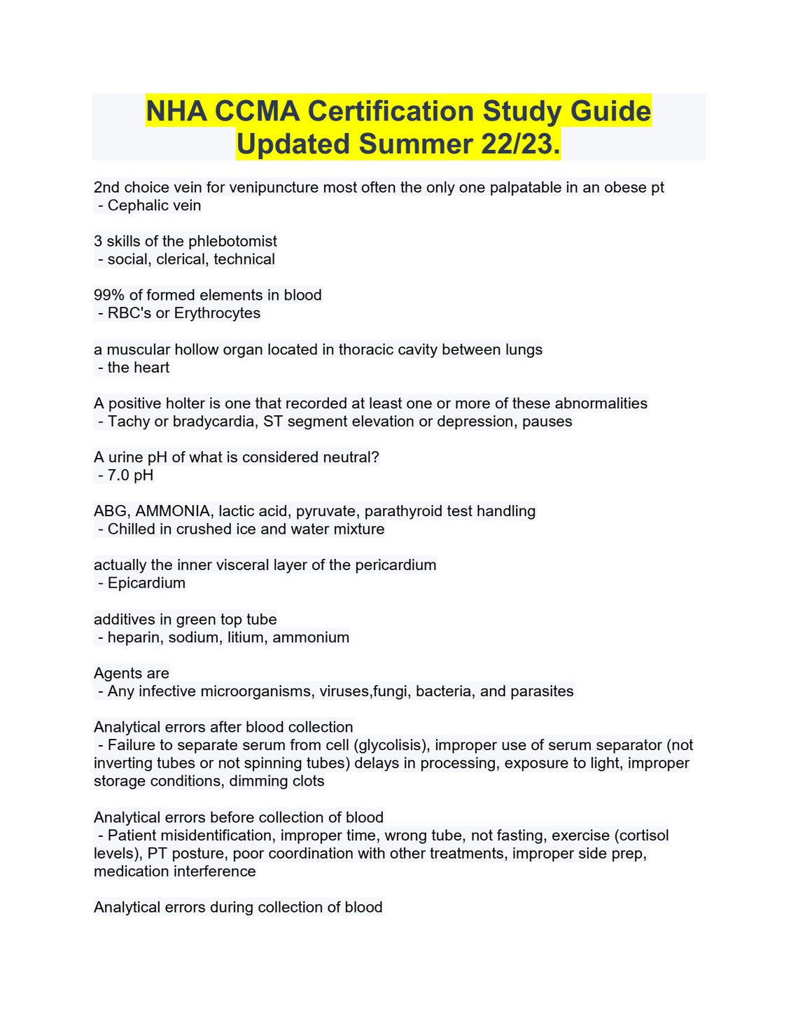 NHA CCMA Certification Study Guide Updated Summer 22/23. Etsy
