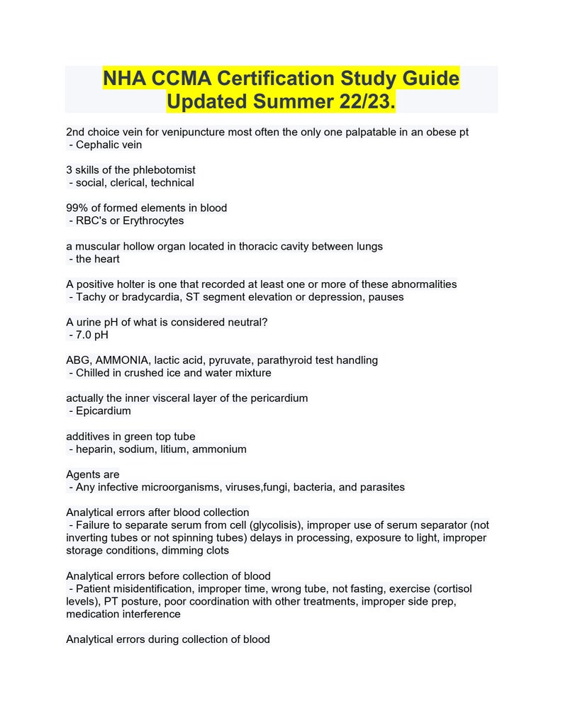 NHA CCMA Certification Study Guide Updated Summer 22/23 Etsy NHA CCMA Certification Study Guide Updated Summer 22/23 Etsy