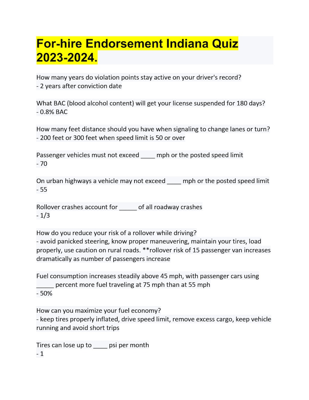 Forhire Endorsement Indiana Quiz 20232024 Etsy