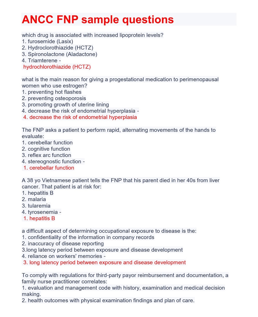 ANCC FNP Sample Questions - Etsy