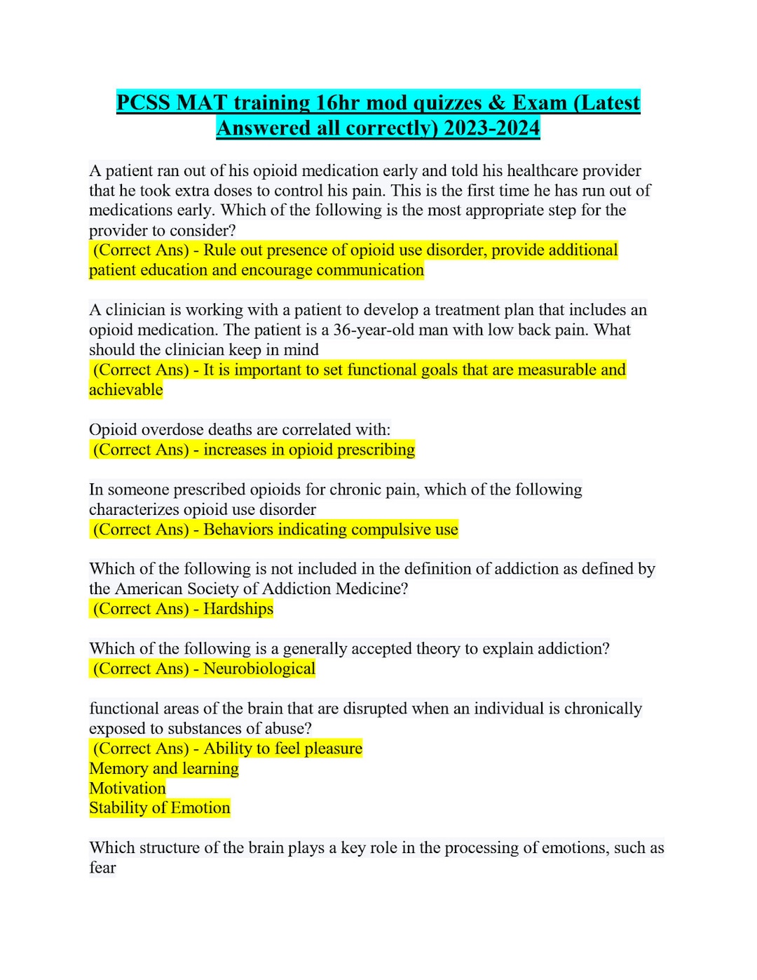 PCSS MAT Training 16hr Mod Quizzes & Exam latest Answered All Correctly