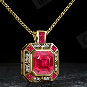 Art Deco Medieval Style Ruby Pendant For Men 925 Sterling Silver Gothic Style Pendant Men Statement Pendant Vintage Ruby Gemstone Pendant