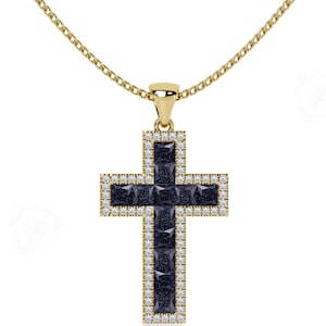 Natural Blue Sandstone Cross Necklace For Men 925 Sterling Silver Sandstone Gemstone Pendant Cross Halo Style Pendant For Men Gift For Him