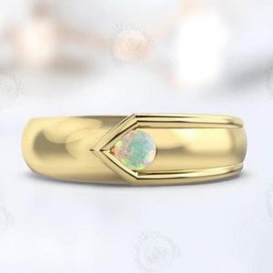 Men&#39;s Opal Ring For Men 14k Yellow Gold Opal Wedding Ring Natural Gemstone Engagement Ring For Men Statement Ring October Birthstone Ring