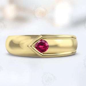 14k Solid Yellow Gold Ruby Ring For Men Statement Rings Pink Gemstone Ruby Ring For Men Wedding Ring Promise Ring For Him Gift For Husband