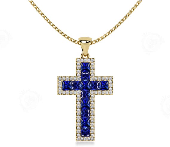 ネックレス ファイブ ストーン クロス サファイア 9月誕生石 k18ピンクゴールド ブルーサファイア ペンダント ネックレス クロス十字架 ファイブ