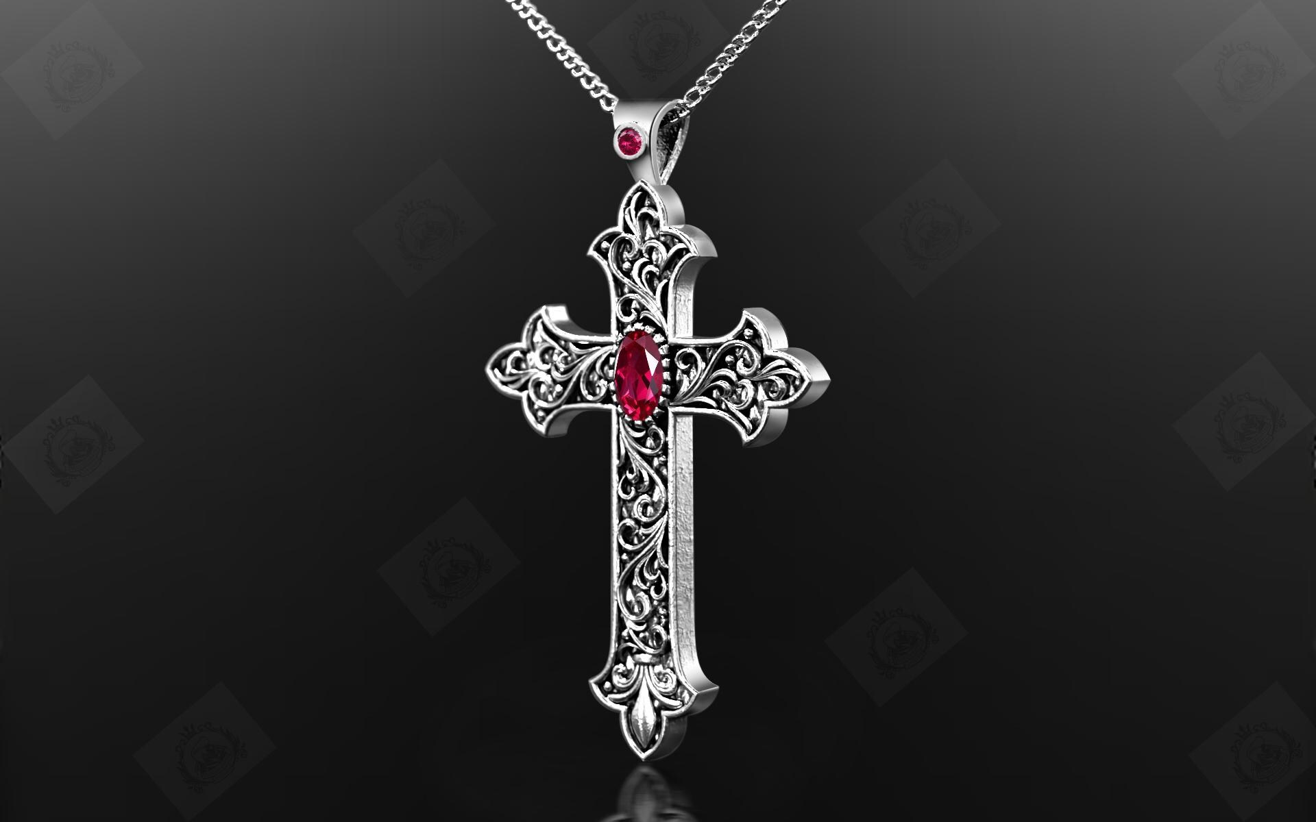 Religious Ruby Art Deco Ruby Gemstone Religious Pendant for Men 925 Sterling Silver ...