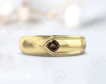 Smoky Quartz Engagement Ring For Men 14k Gold Quartz Men Wedding Ring November Birthstone Ring Men Statement Ring For Him Gift For Boyfriend