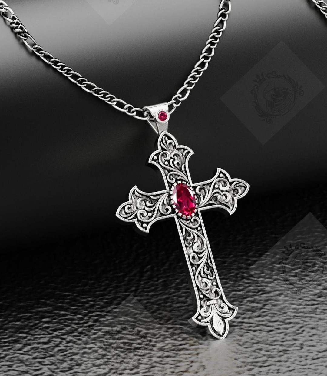 Religious Ruby Art Deco Ruby Gemstone Religious Pendant for Men 925 Sterling Silver ...