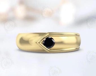 14k Gold Black Onyx Men Engagement  Ring Bold Black Gemstone Ring July Birthstone Men Ring Men Statement Ring For Men Gift For Husband