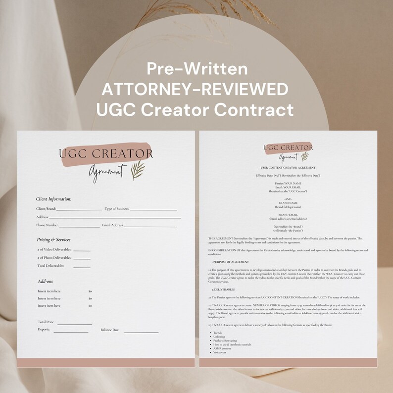 UGC Creator Contract Template Content Creator Contract Influencer