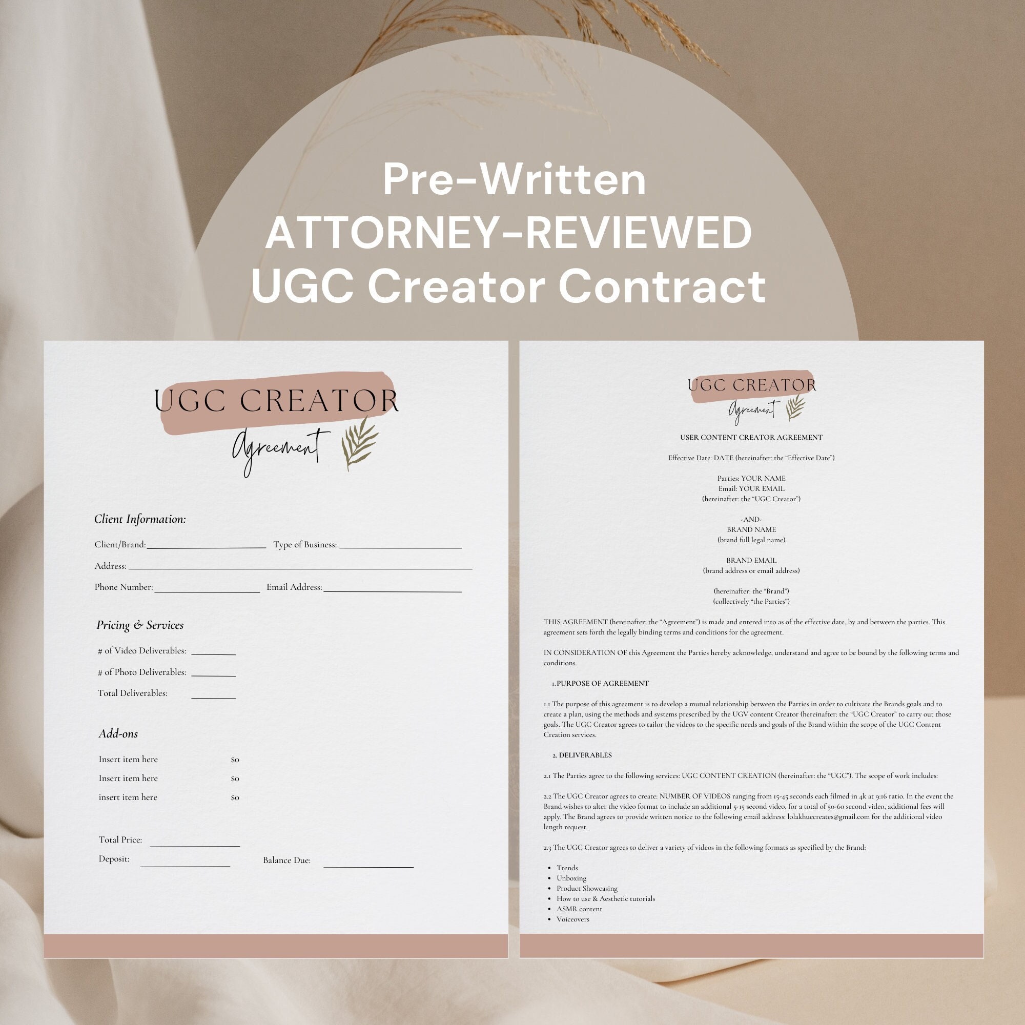 UGC Creator Contract Template Content Creator Contract Influencer UGC Creator Contract Template Content Creator Contract Influencer
