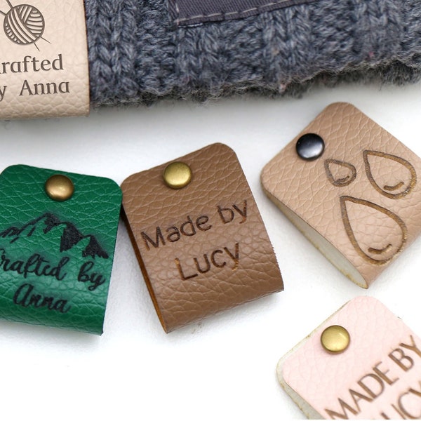 Customized Faux Leather Product Tags, Personalized Tags for Knitting and Crochet, Cute Labels for Handmade Items