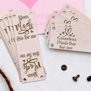 Mother's Day gift, Custom Leather Tags, Knits and Crochet labels,gift for knitter mom/grandm, tags for DIY leather maker,labels for clothing