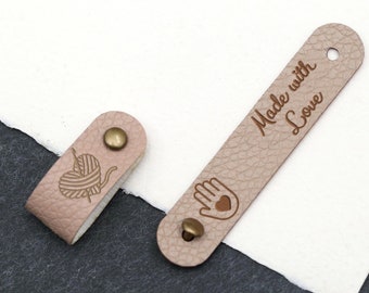 Custom Leather Tags，Knits and Crochet labels , leather labels for knitted hats, tag for DIY leather maker ,labels for clothing