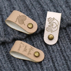 Leather Labels - Custom Faux Leather Tags for Handmade Items, with rivets,  Personalized Vegan Labels