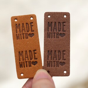 Custom Faux Suede Label Tags,Rectangle Pattern,Handmade With Love Leather Labels, Sewing Accessories Knitting Tag,