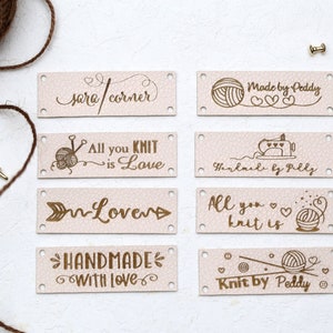 Handmade with Love Leather Tags,Knits and Crochet labels ,Labels for Knitted Hats,UK  Leather Maker,Best Gift for Knitter,Mother's Day gift