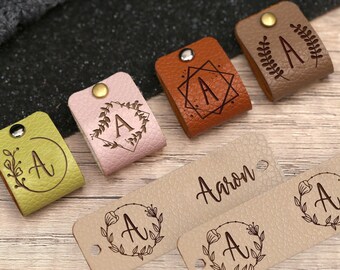 Custom Name Leather Tags, Personalzied Cloth Lables, Initials Leather Tags, Crochet labels, tags for knitted hats,tags for DIY leather maker