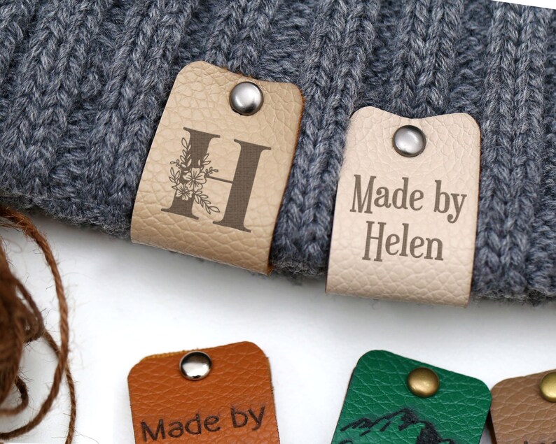 Custom Name Leather Tags, Personalzied Name TagS, Crochet labels, leather tags for knitted hats, tag for DIY leather maker, name lables image 1