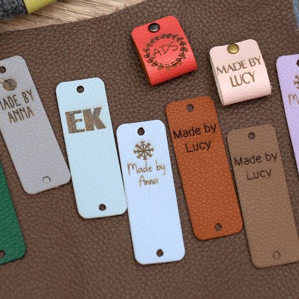 18 Colors Custom Leather Tags，Knits and Crochet labels , leather labels for knitted hats, tag for DIY leather maker ,labels for clothing