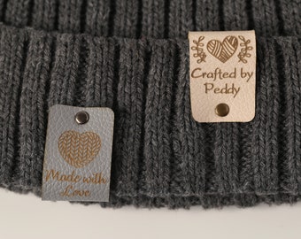 Custom Faux Leather Labels,Leather Tag for Handmade Items,Leather Tags for Knitted Hats,UK Made,Tag For Knitted Hats,3x1 inches Faux Leather