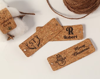 Custom Cork Leather Tags,Leather Label for Handmade Items,Leather Tags for Knitted Hats,Tag for DIY Leather Maker,3x1 inches Faux Leather