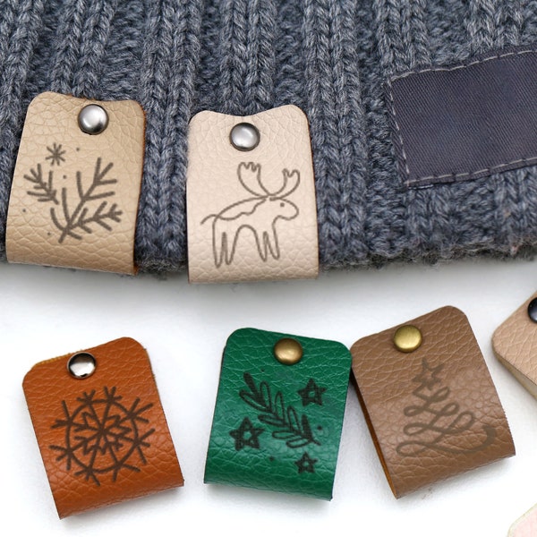 Custom Faux Leather Labels for Knits,Crochet Labels,Leather Tags for Knitted Hats,Christmas Decor,Christmas Ornaments and Gifts