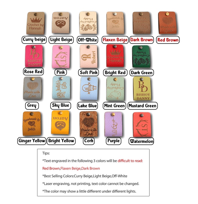 18 kleuren aangepaste lederen tags, gebreide en gehaakte labels, leren labels voor gebreide mutsen, label voor doe-het-zelf leermaker, labels voor kleding afbeelding 3
